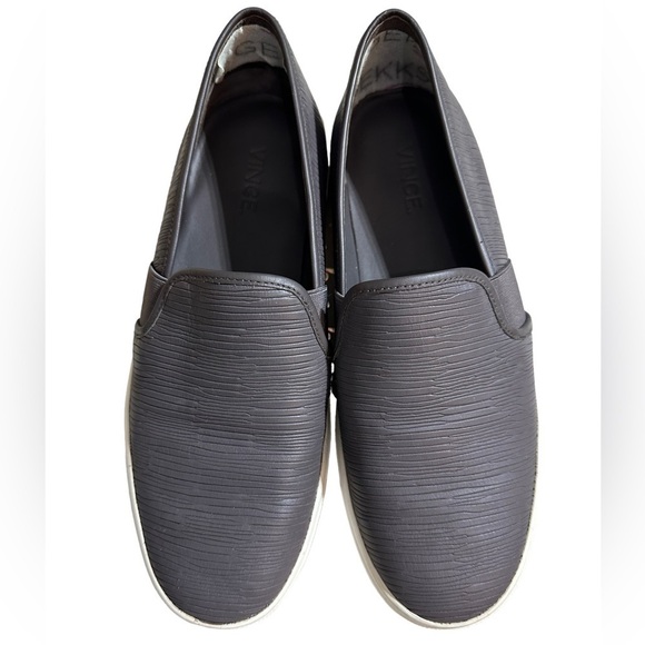 Vince Dark Grey Blair Leather Platform Slip-on Sneaker Shoe Loafer Textured - Picture 2 of 9